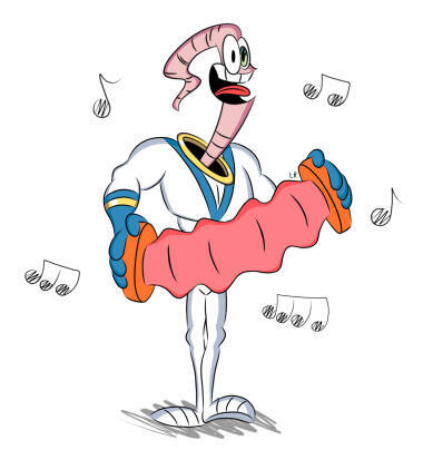 Earthworm jim Playing a Concertina